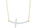 Finejewelers 14 Kt Yellow Gold 18 Inch 0.22ct Side Cross Necklace With Long Curved Side Way Cross