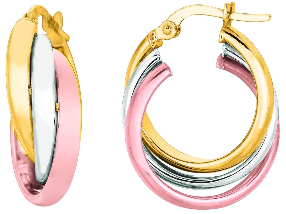 Finejewelers 14 Kt Tri Color Gold Triple Row Hoop Earring