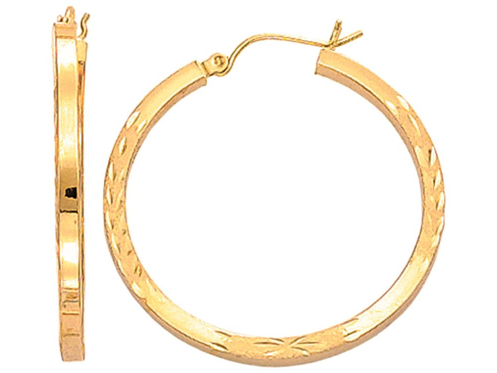 Finejewelers 14 Kt Yellow Gold Fancy Bright Cut Square Tube Round Hoop Earring
