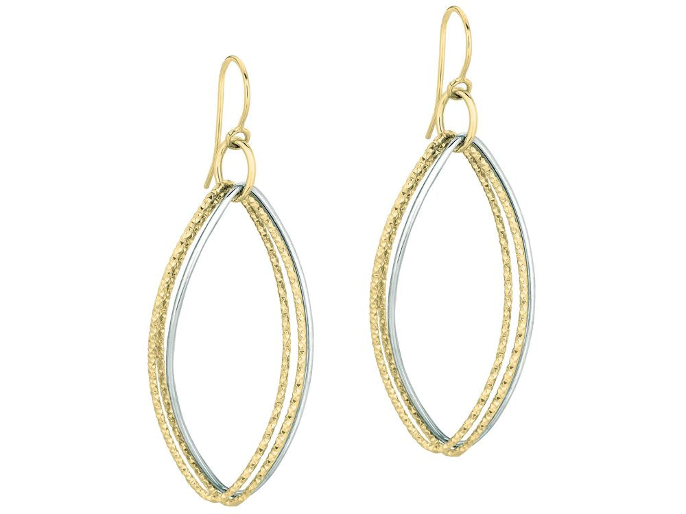 Finejewelers 14 Kt Two Tone Gold Bright Cut Marquise Shape Freeform Drop Earring