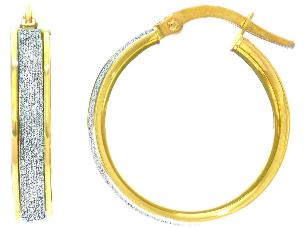 Finejewelers 14 Kt Two Tone Gold 3.75x16mm Round Hoop Earring With Glitter