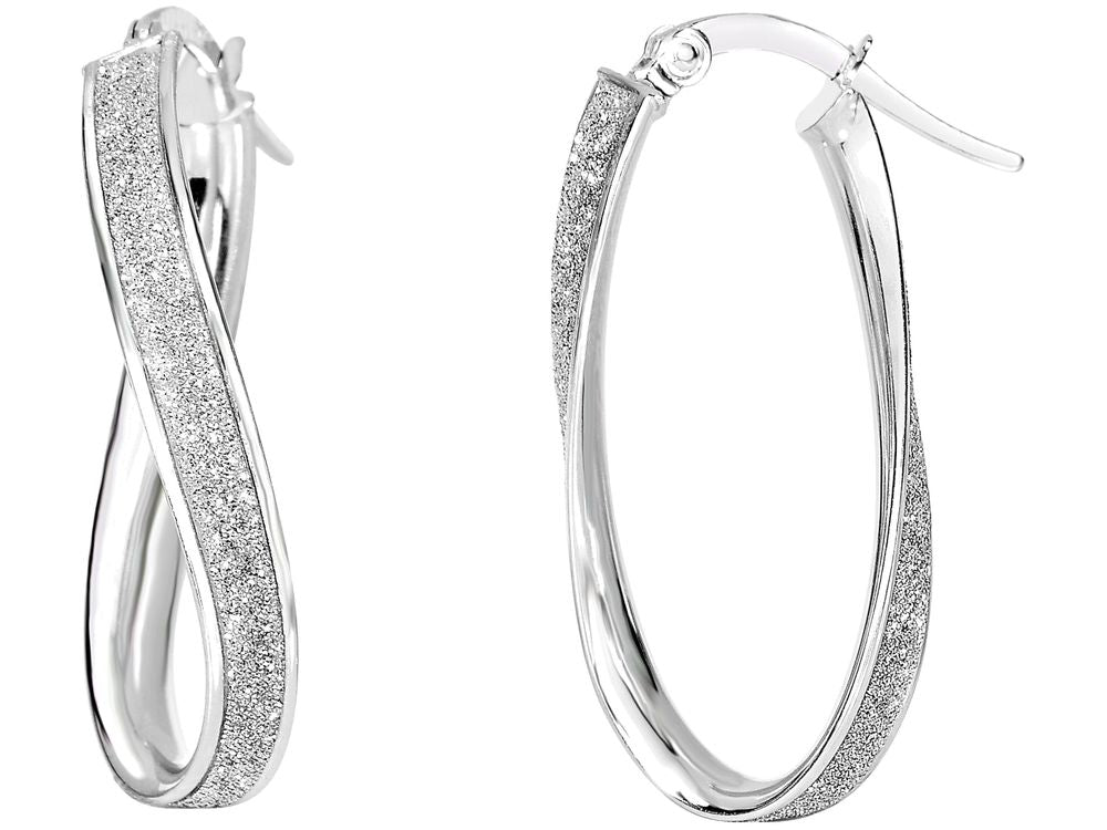 Finejewelers 14 Kt White Gold 3.75mm Twisted Oval Hoop Earring With Glitter
