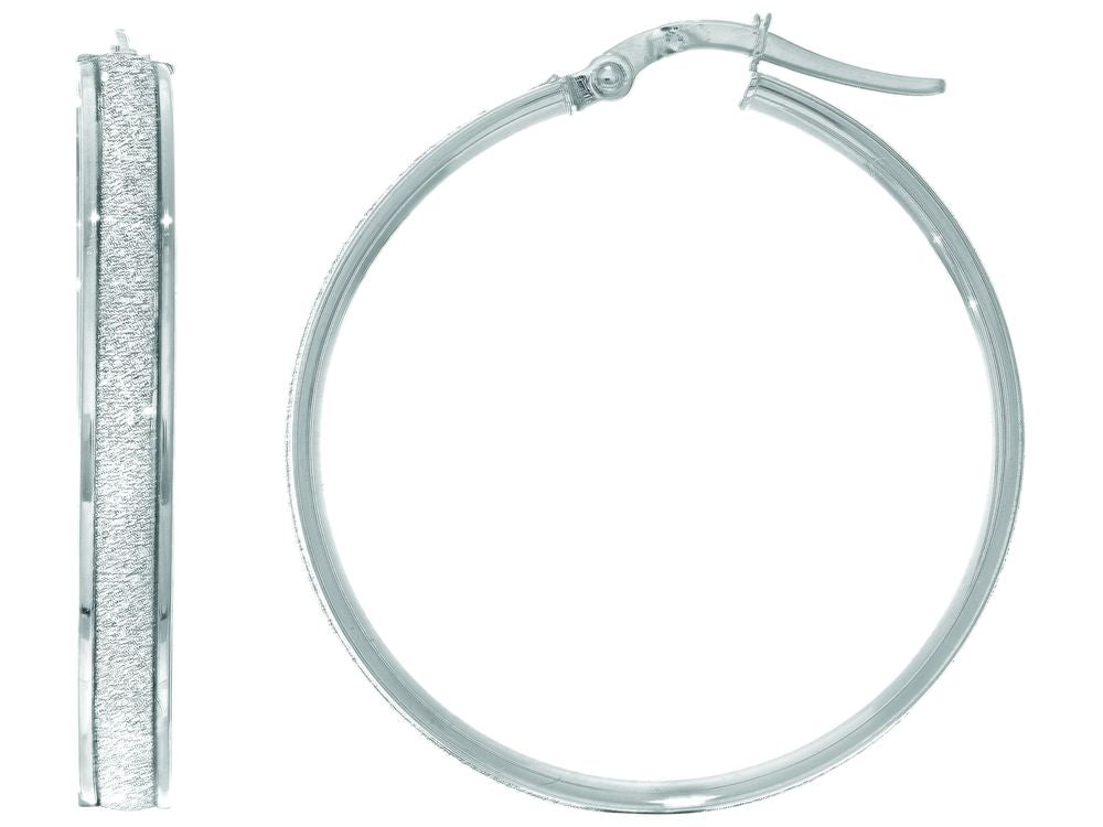 Finejewelers 14 Kt White Gold 7.75x28mm Round Hoop Earring With Glitter