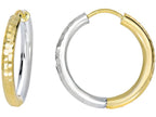 Finejewelers 14 Kt Two Tone Gold 2.5x15mm Bright Cut Half Half Hoop Earring