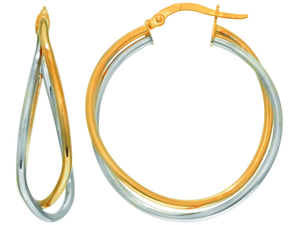 Finejewelers 14 Kt Two Tone Gold Cris Cross Double Row Two Tone Hoop Earring
