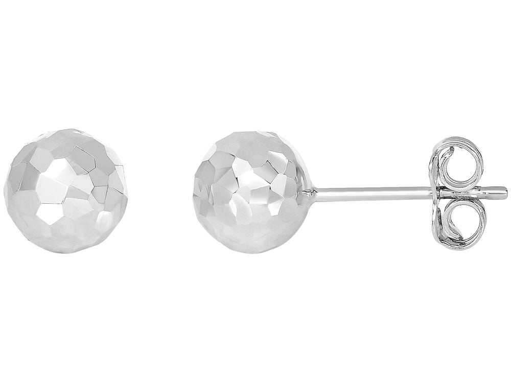 Finejewelers 14 Kt White Gold 7.0mm Bright Cut Ball Earring On Post With Butterfly Clasp