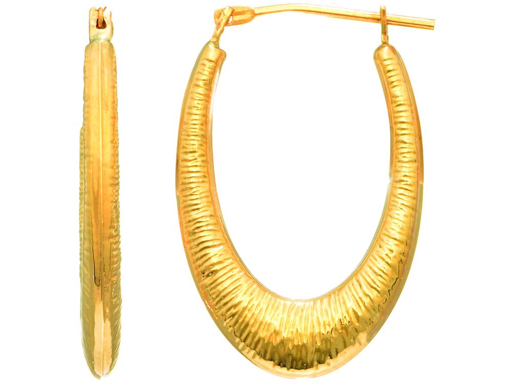 Finejewelers 14 Kt Yellow Gold Graduated Textured Oval Hoop Earring