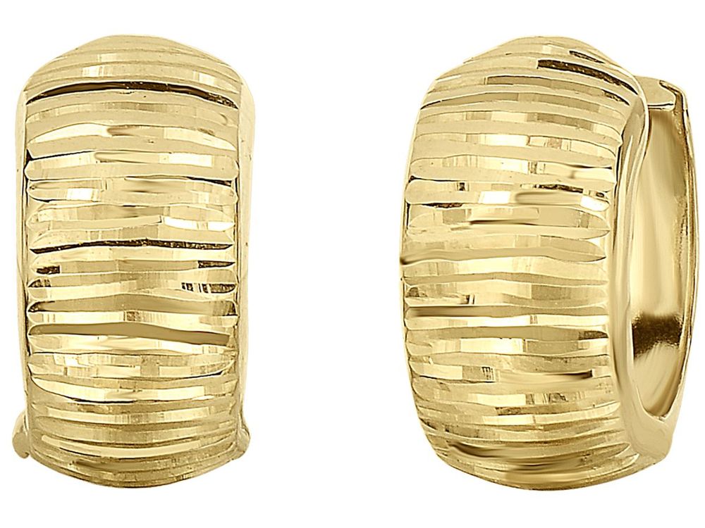 Finejewelers 14 Kt Yellow Gold 7.3x15.7mm Half Half Bright Cut Snuggable Earring With Snap Clasp