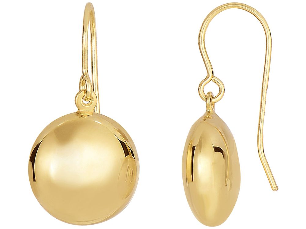 Finejewelers 14 Kt Yellow Gold 11.0x21.0mm One Side One Small Puff Circle Earring Euro Wire Clasp