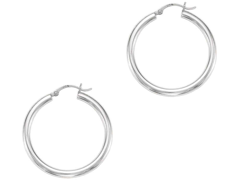 Finejewelers 14 Kt White Gold 4.0x30mm Round Tube Hoop Earring