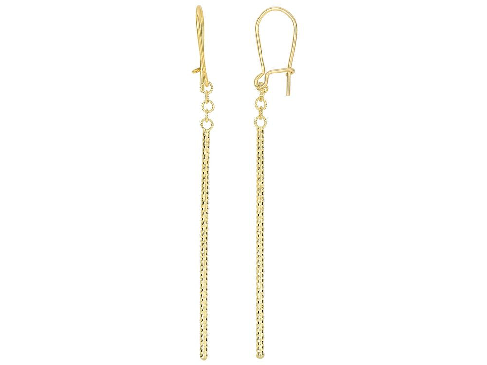 Finejewelers 14 Kt Yellow Gold 63x1.5mm Long T Ube Bar Fancy Drop Earring Safety Clip Euro-wire