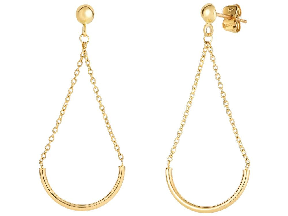 Finejewelers 14 Kt Yellow Gold 40x18mm Half Circle Hanging On Cable Link Triangle Type Drop Earring On Ball Post