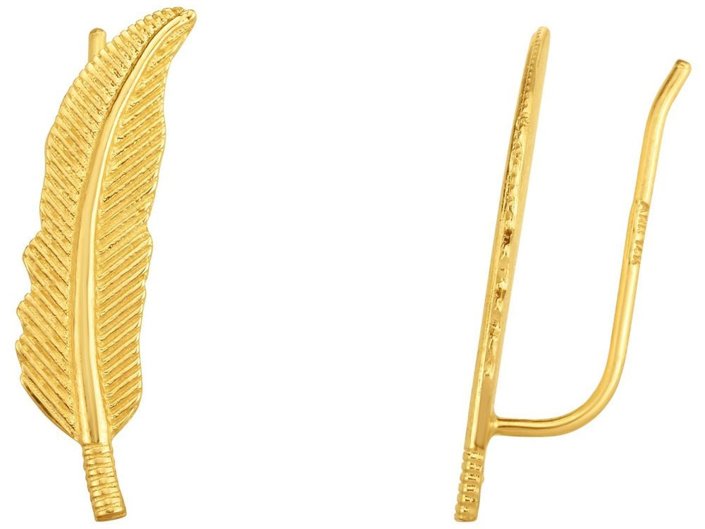 Finejewelers 14 Kt Yellow Gold 6x23mm Textured Leaf Ear Climber Earring With Ear Climber Clasp