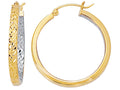 Finejewelers 14 Kt Two Tone Gold Bright Cut Interior Exterior Design Hoop Earring
