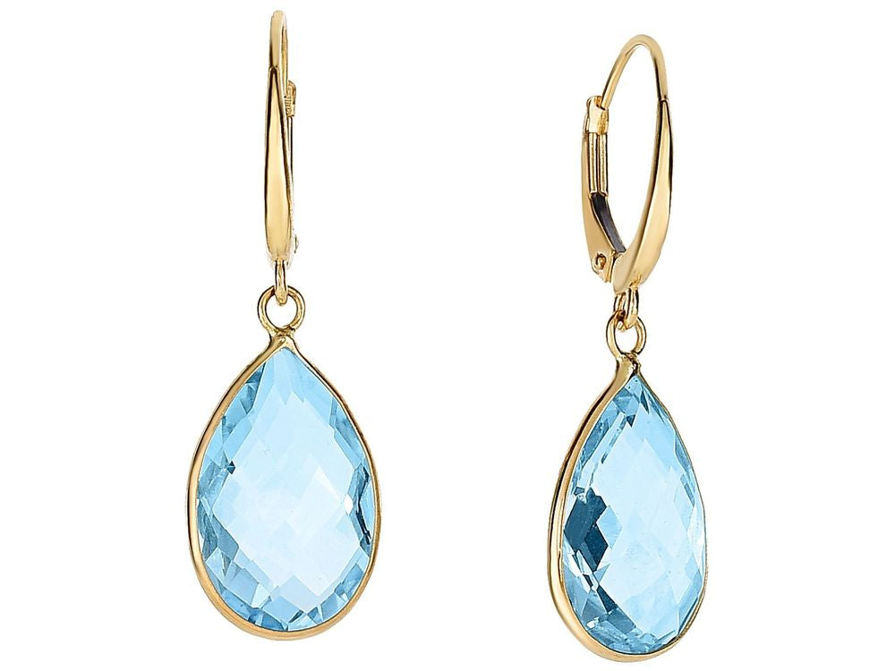 Finejewelers 14 Kt Yellow Gold 30x15mm Drop Earring 15x10mm Tear Drop Briolette Blue Topaz Lever Back Clasp