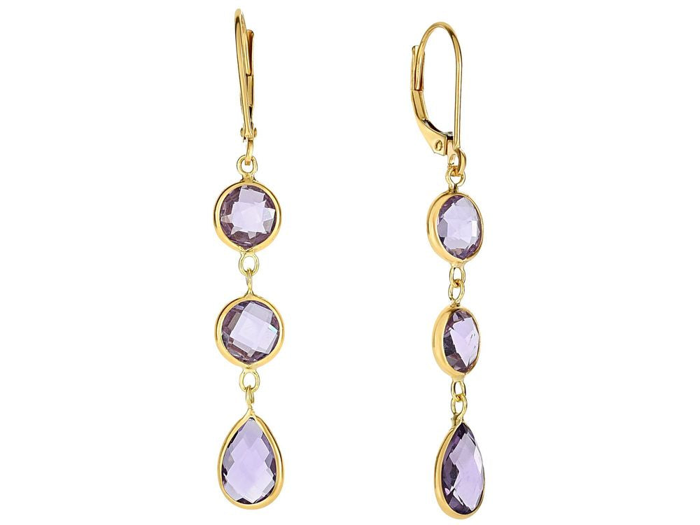 Finejewelers 14 Kt Yellow Gold 47x5mm Drop Earring Roundtear Drop Briolette Amethyst Lever Back Clasp