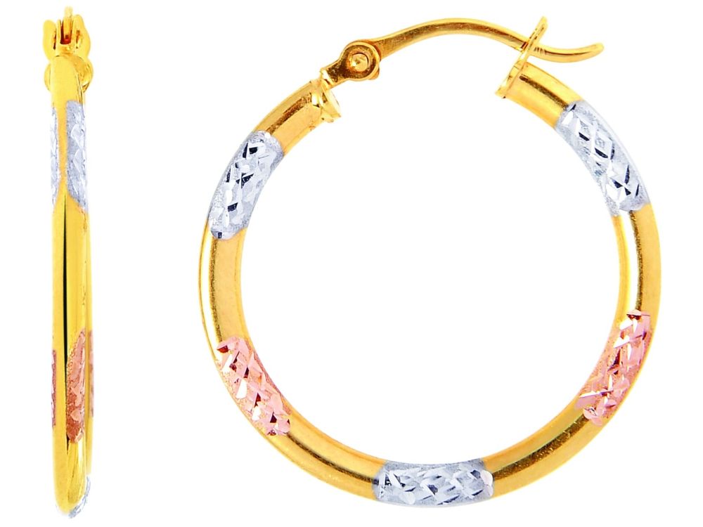 Finejewelers 14 Kt Tri Color Gold Bright Cut Tri-color Super Lightweight Fancy Hoop Earrings