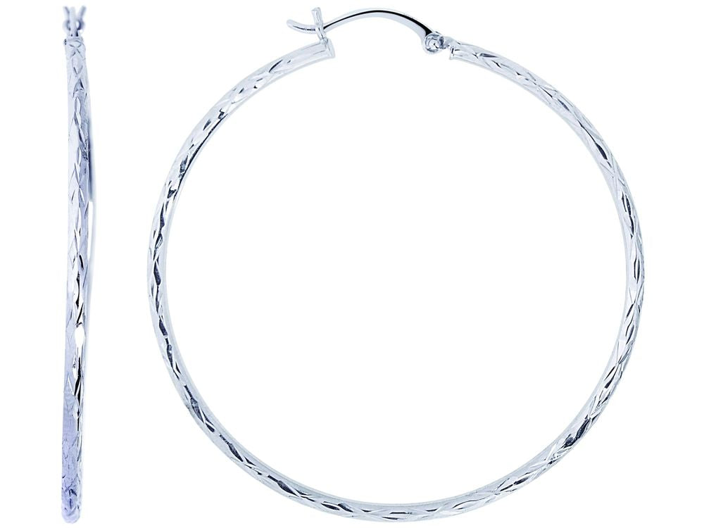 Finejewelers 14 Kt White Gold Bright Cut Large 45mm Design Hoop Earring