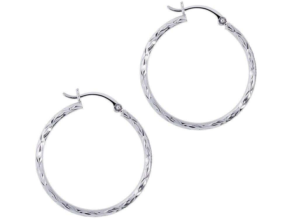 Finejewelers 14 Kt White Gold Bright Cut Small Design Hoop Earring