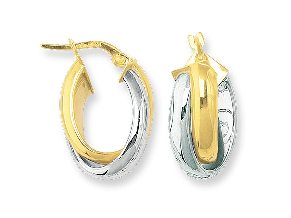 Finejewelers 14 Kt Two Tone Gold Oval Shape Double Row Hoop Earrings
