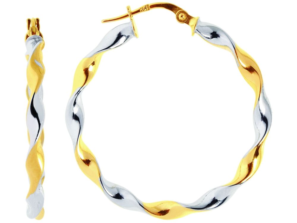 Finejewelers 14 Kt Two Tone Gold Round Two Tone Lae Twisted Hoop Earring