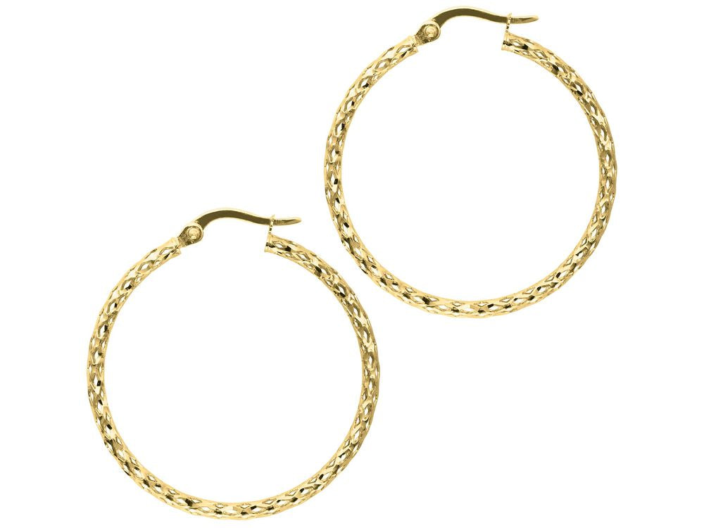 Finejewelers 14 Kt Yellow Gold 1.5x27mm Bright Cut Fashion Sparkle Lae Hoop Earring