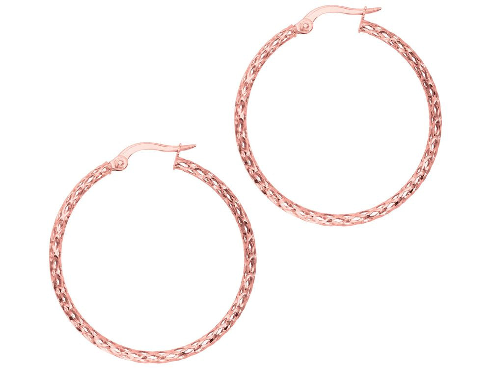 Finejewelers 14 Kt Rose Gold Bright Cut Fashion Sparkle Lae Hoop Earring