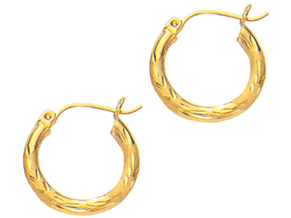 Finejewelers 14 Kt Yellow Gold 3x15mm Bright Cut Round Tube Hoop Earring