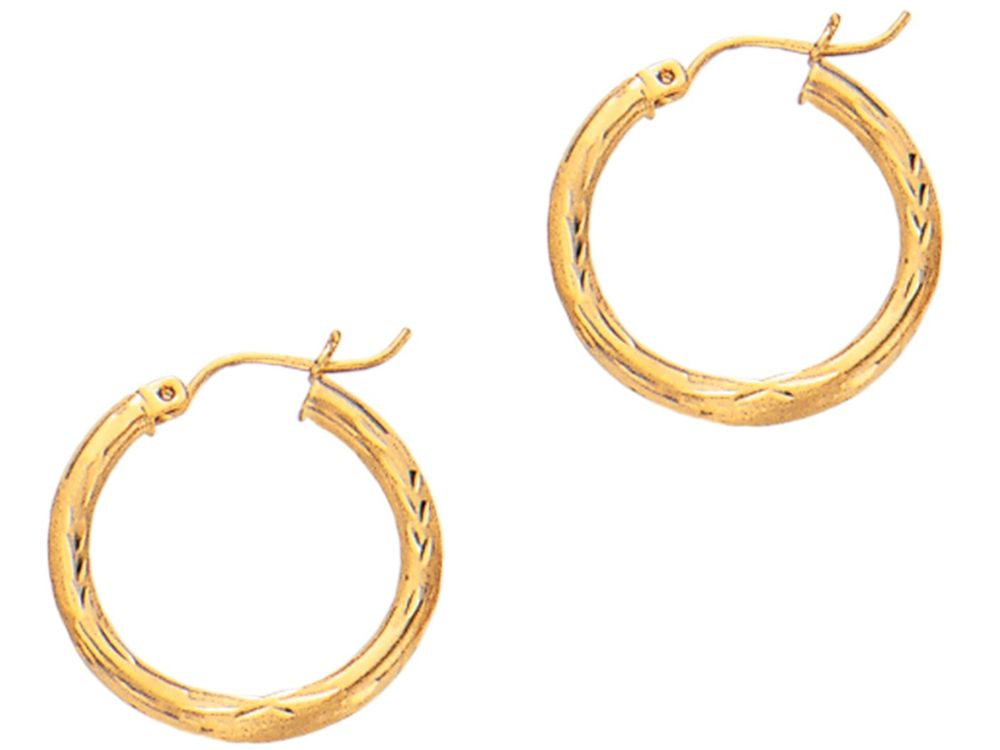 Finejewelers 14 Kt Yellow Gold 3x20mm Bright Cut Round Tube Hoop Earring