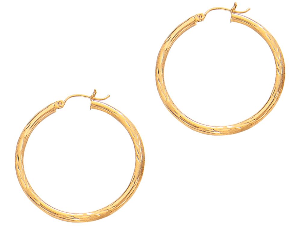 Finejewelers 14 Kt Yellow Gold 3x35mm Bright Cut Round Tube Hoop Earring
