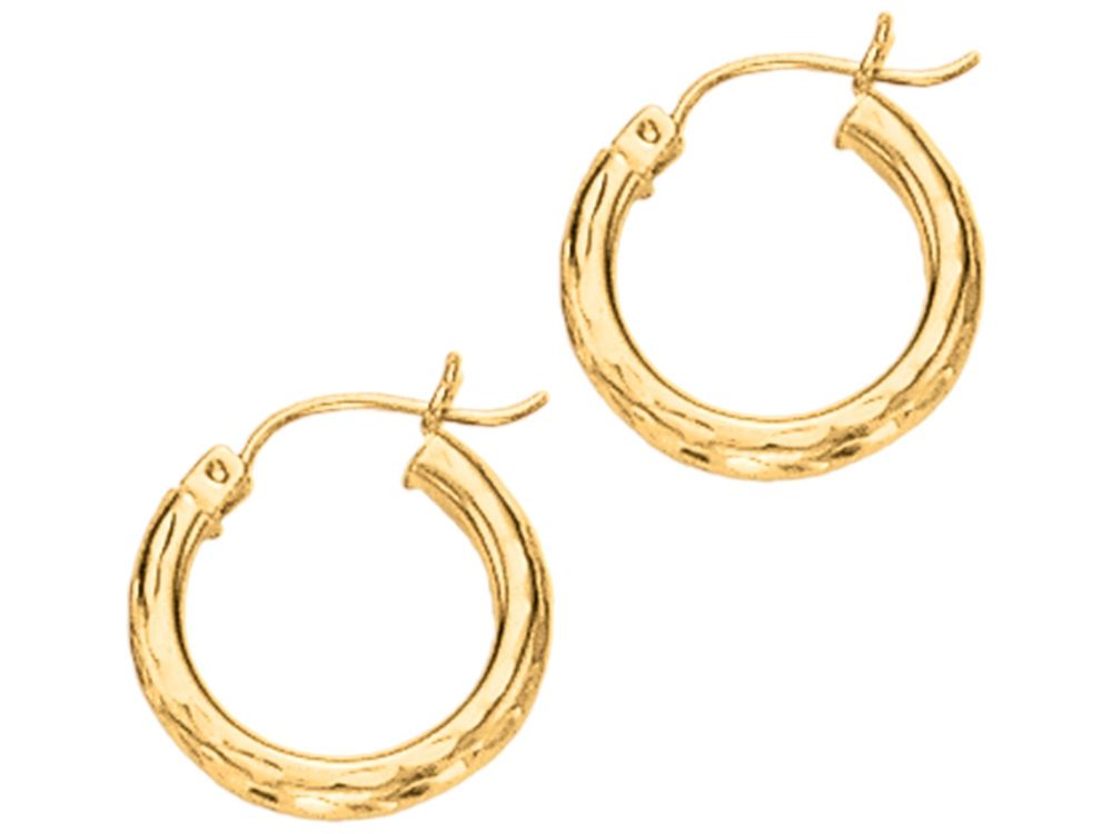 Finejewelers 14 Kt Yellow Gold 3x20mm Bright Cut Round Tube Design Hoop Earring