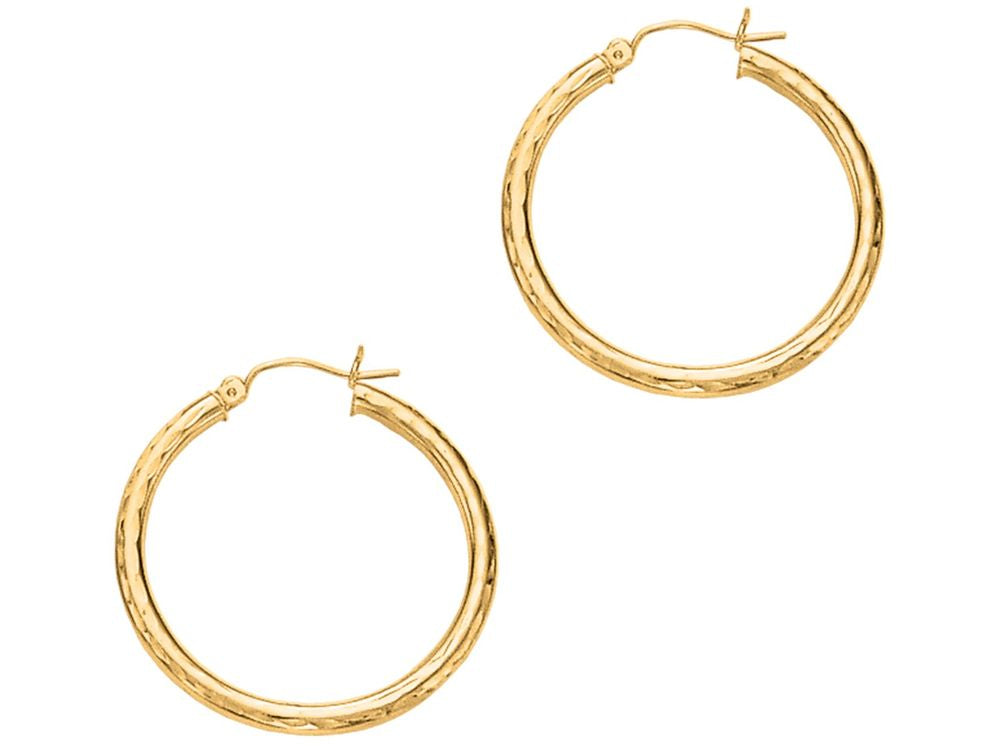 Finejewelers 14 Kt Yellow Gold 3x30mm Bright Cut Round Tube Design Hoop Earring