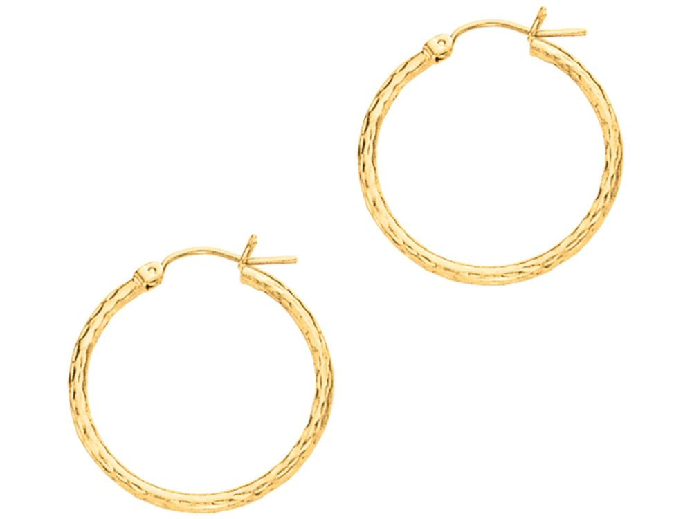 Finejewelers 14 Kt Yellow Gold 2x25mm Bright Cut Round Tube Design Hoop Earring