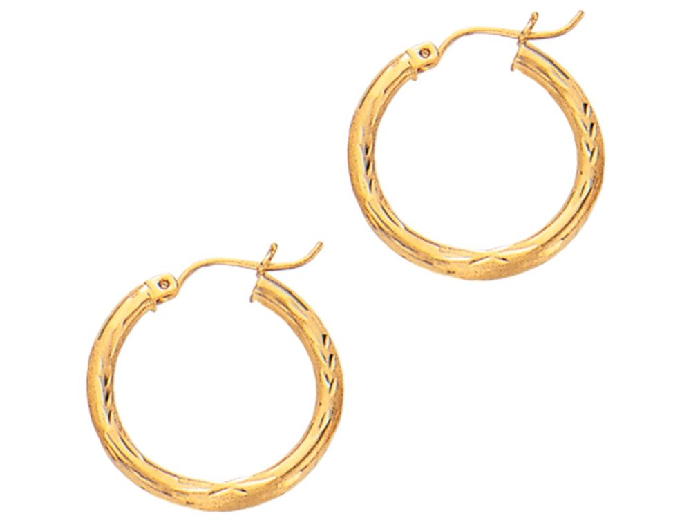 Finejewelers 14 Kt Yellow Gold 2x15mm Bright Cut Round Tube Hoop Earring