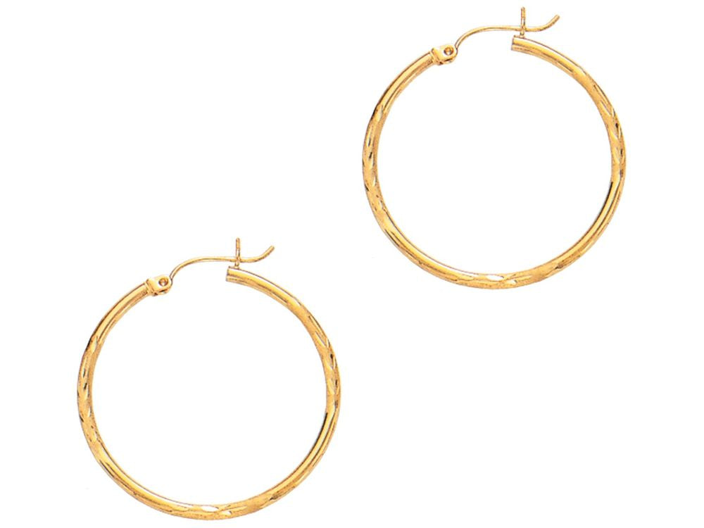 Finejewelers 14 Kt Yellow Gold 2x30mm Bright Cut Round Tube Hoop Earring