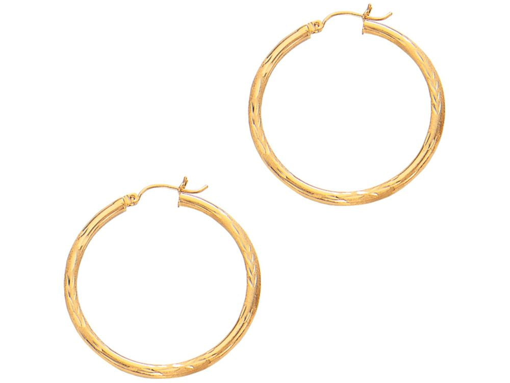 Finejewelers 14 Kt Yellow Gold 2x25mm Bright Cut Round Tube Hoop Earring