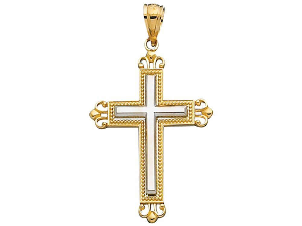 Finejewelers 14 Kt Two Tone Gold Textured Cross Pendant Necklace In Cross 18 inch chain
