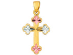 Finejewelers 14 Kt Tri Color Gold Bright Cut Fancy Cross Pendant Necklace 18 inch chain