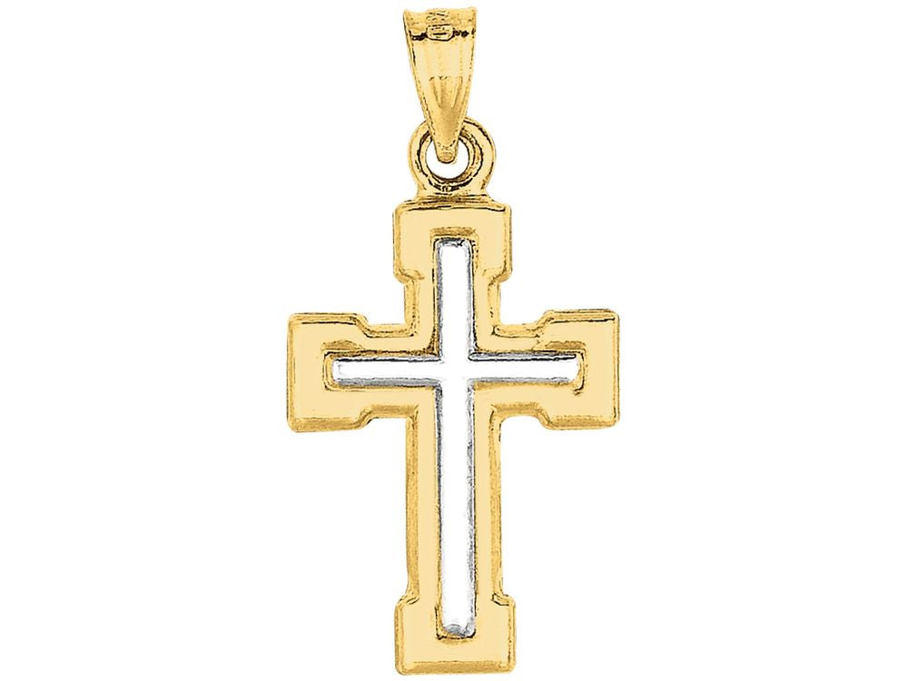 Finejewelers 14 Kt Two Tone Gold Small Cross Pendant Necklace In Cross 18 inch chain