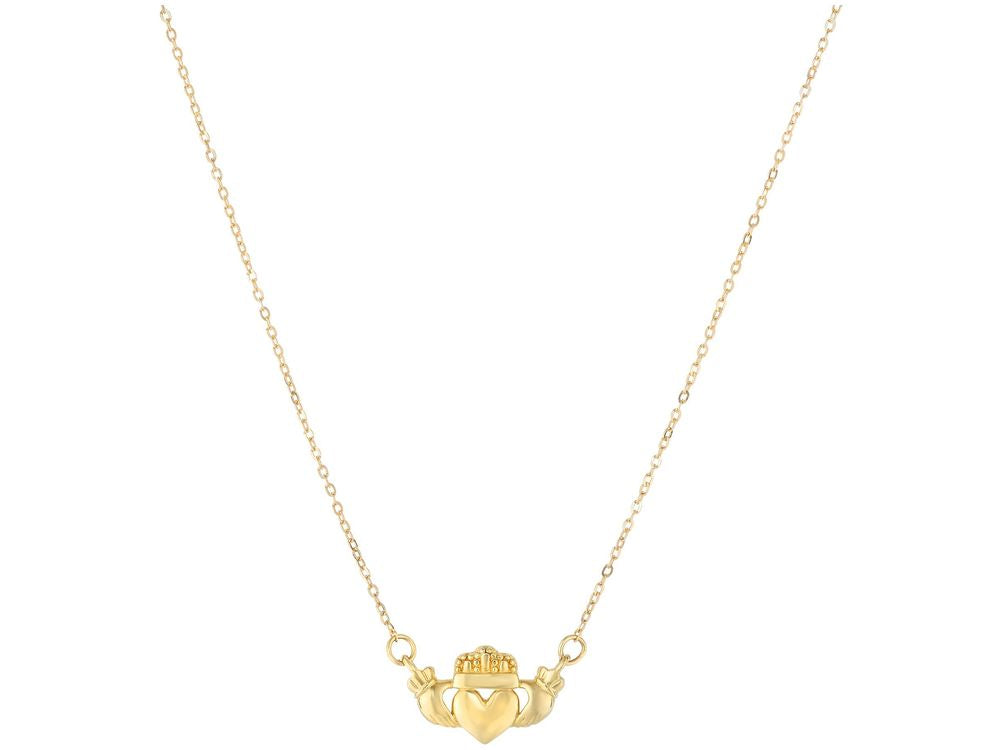Finejewelers 14 Kt Yellow Gold 17 Inch Claddagh Center Element Anchored To Link Chain Spring Ring Clasp
