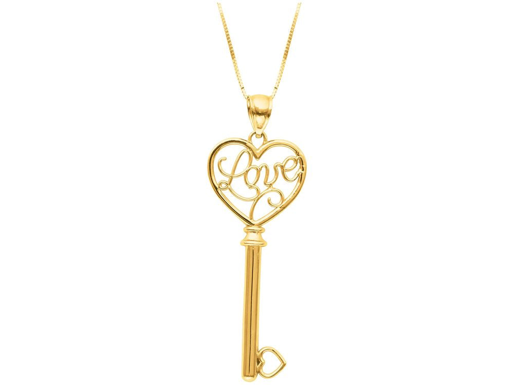 Finejewelers 14 Kt Yellow Gold 18 Inch Box Chain Spring Ring Claspkey Pendant Necklace Loveheart