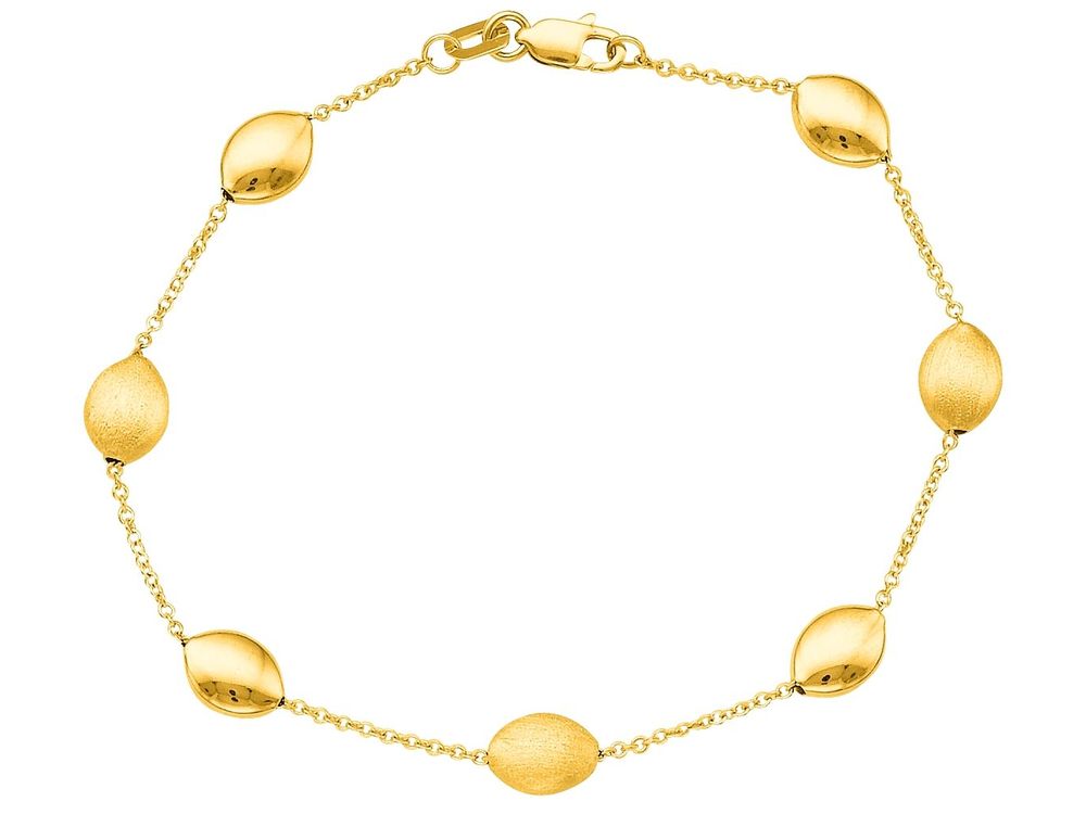 Finejewelers 14 Kt Yellow Gold 7.25 Inch Cable Chain Link Alternate And Textured Pebble Bracelet Lobster Clasp