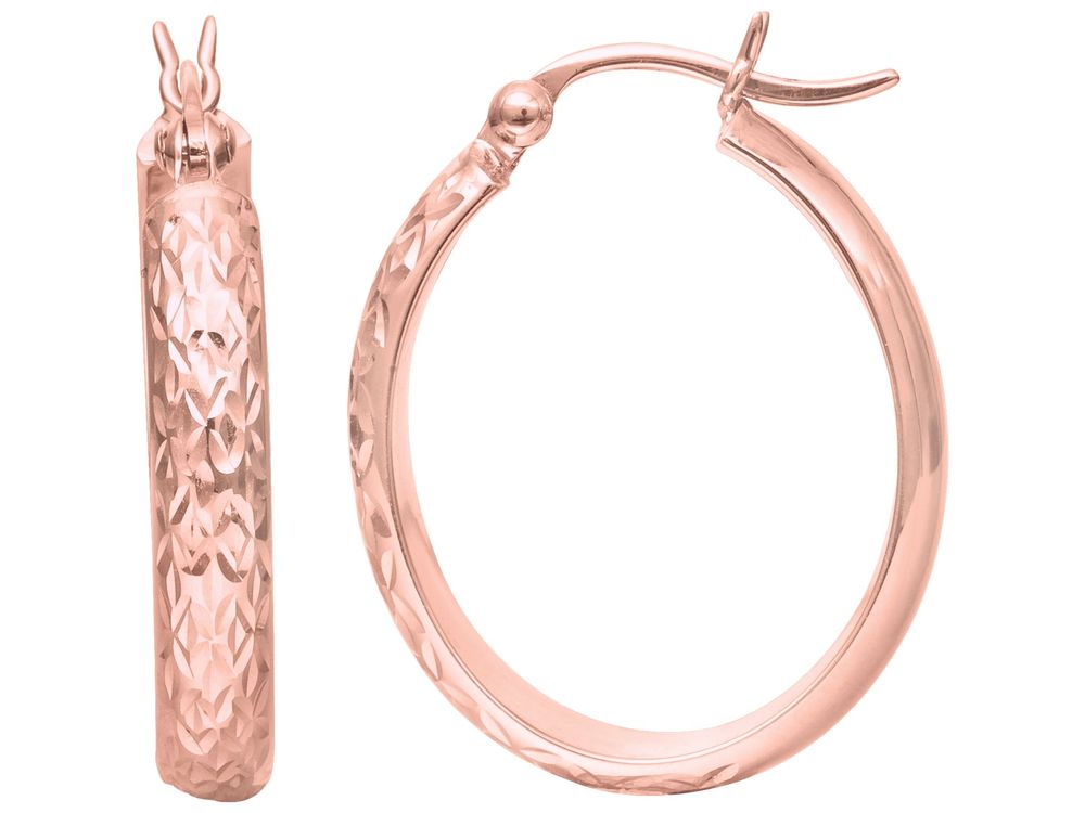 Finejewelers 14 Kt Rose Gold Textured Fashion Sparkle Oval Shape Hoop Earring