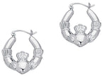Finejewelers 14 Kt White Gold Claddagh Symbolic Hoop Earring
