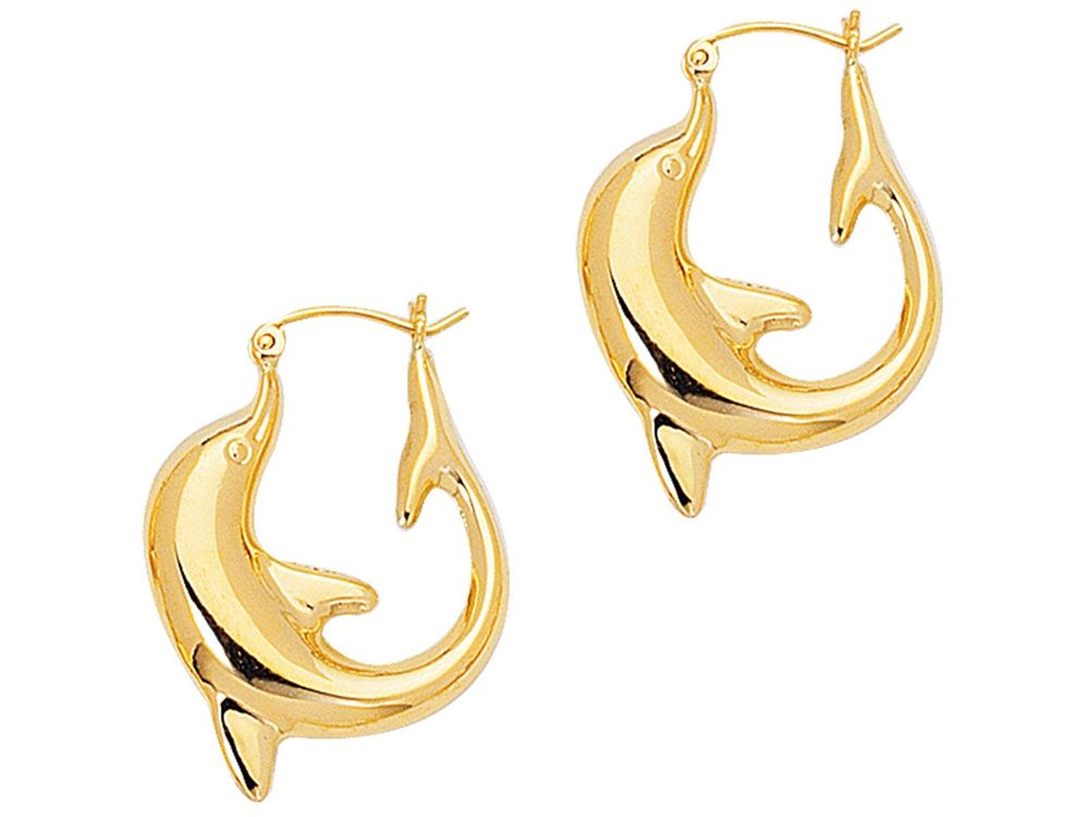 Finejewelers 14 Kt Yellow Gold Lae Dolphin Symbolic Hoop Earring