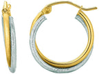 Finejewelers 14 Kt Two Tone Gold Textured Double Row Round Hoop Earring