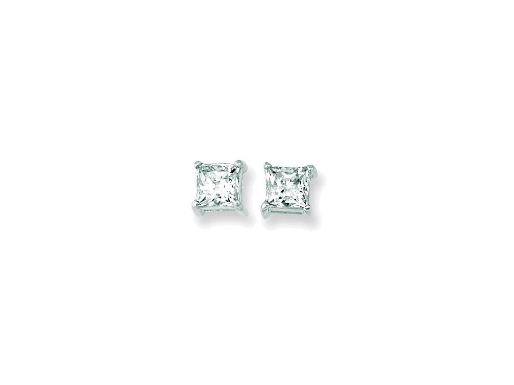 Finejewelers 14 Kt White Gold 5.0mm Square Faceted Cubic Zirconia Stud Earring