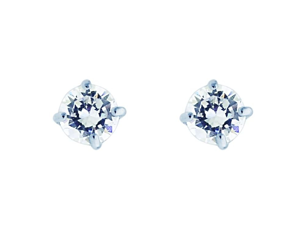 Finejewelers 14 Kt White Gold 3.0mm Round Faceted Cubic Zirconia Stud Earring