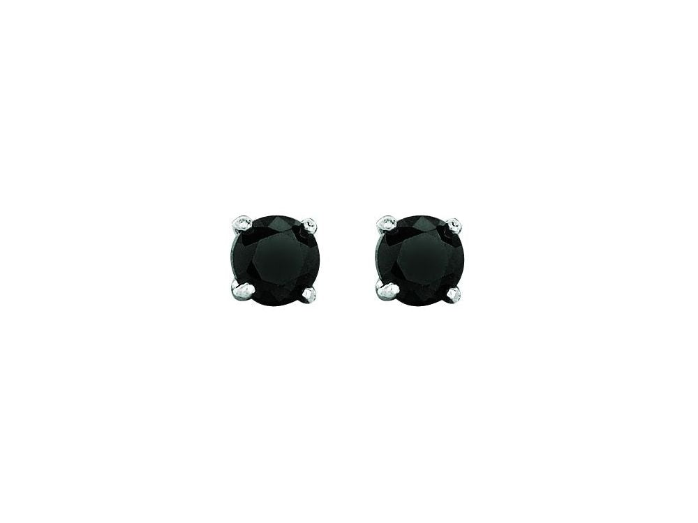 Finejewelers 14 Kt White Gold 3.0mm Round Faceted Black Cubic Zirconia Stud Earring