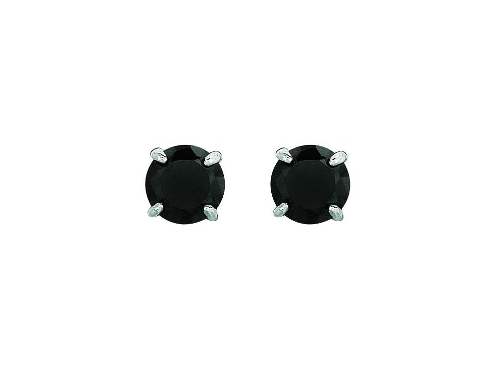 Finejewelers 14 Kt White Gold 4.0mm Round Faceted Black Cubic Zirconia Stud Earring
